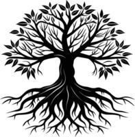 Silhouette of a tree with roots vector