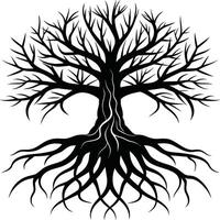 Silhouette of a tree with roots vector