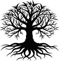 Silhouette of a tree with roots vector