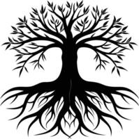 Silhouette of a tree with roots vector