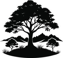 Silhouette of a tree with grass vector