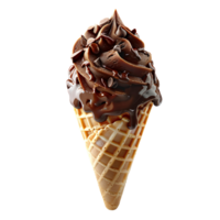 Chocolate ice cream cone with chocolate pieces and sprinkles isolated. Chocolate ice cream dripping. Chocolate ice cream top view isolated. Chocolate dessert flat lay png