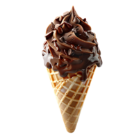 chocolate gelo creme cone com chocolate peças e granulados isolado. chocolate gelo creme gotejamento. chocolate gelo creme topo Visão isolado. chocolate sobremesa plano deitar png