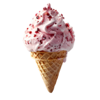 Strawberry ice cream cone isolated. Pink strawberry ice cream dripping. Ice cream melt isolated. Strawberry ice cream top view isolated. Ice cream flat lay png