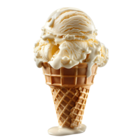 Vanilla ice cream cone melting. Vanilla ice cream dripping. Vanilla dessert png