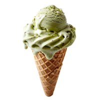 pistache gelo creme cone isolado. verde pistache gelo creme gotejamento. gelo creme fundição isolado. pistache gelo creme topo visualizar. gelo creme plano deitar png