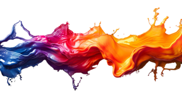 Colorful long paint splash isolated. Red paint explosion. Yellow paint splatter. Blue and purple paint splash isolated png