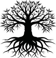 Silhouette of a tree with roots vector