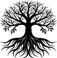 Silhouette of a tree with roots vector