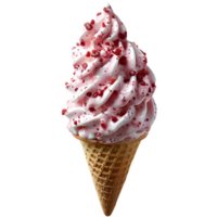 Strawberry ice cream cone isolated. Pink strawberry ice cream dripping. Ice cream melt isolated. Strawberry ice cream top view isolated. Ice cream flat lay png