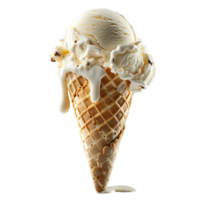 Vanilla ice cream cone melting. Vanilla ice cream dripping. Vanilla dessert png