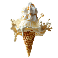 Vanilla ice cream cone melting. Vanilla ice cream dripping. Vanilla dessert png