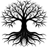 Silhouette of a tree with roots vector