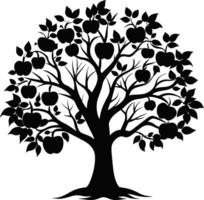 Black apple tree silhouette on white background vector