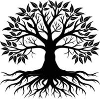 Silhouette of a tree with roots vector