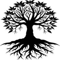 Silhouette of a tree with roots vector