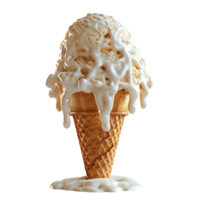 Vanilla ice cream cone melting. Vanilla ice cream dripping. Vanilla dessert png