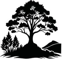 Silhouette of a tree with grass vector