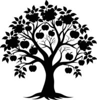 Black apple tree silhouette on white background vector