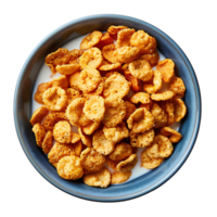 Bowl of cereal flakes with milk in a bowl isolated. Cereal in bowl isolated png