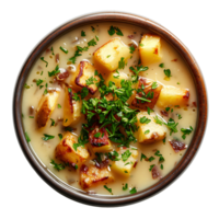 vegetable soup with basil and potato in bowl isolated png