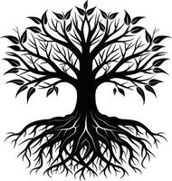 Silhouette of a tree with roots vector