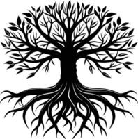 Silhouette of a tree with roots vector