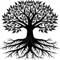 Silhouette of a tree with roots vector