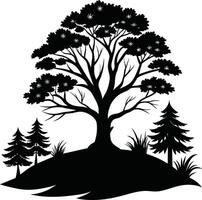 Silhouette of a tree with grass vector