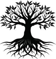 Silhouette of a tree with roots vector