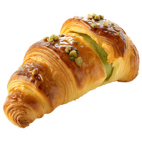 Pistachio croissant. French pastry croissant top view. Puff pastry dessert isolated png