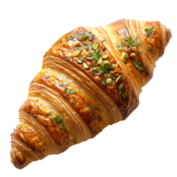 Pistachio croissant. French pastry croissant top view. Puff pastry dessert isolated png