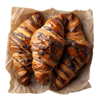 Chocolate croissant. French pastry croissant top view. Puff pastry dessert isolated png