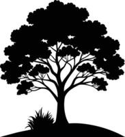 silueta de un árbol con césped vector