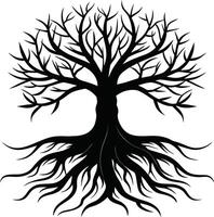 Silhouette of a tree with roots vector