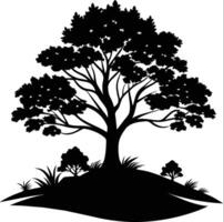 Silhouette of a tree with grass vector