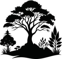 Silhouette of a tree with grass vector