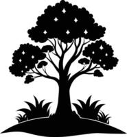 Silhouette of a tree with grass vector