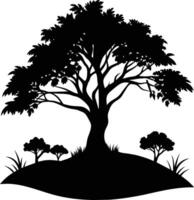 Silhouette of a tree with grass vector