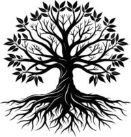 Silhouette of a tree with roots vector