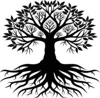 Silhouette of a tree with roots vector