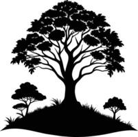 Silhouette of a tree with grass vector