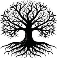 Silhouette of a tree with roots vector