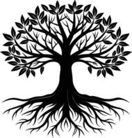 Silhouette of a tree with roots vector