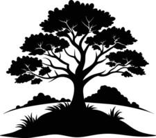 Silhouette of a tree with grass vector