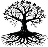 Silhouette of a tree with roots vector