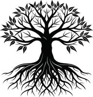 Silhouette of a tree with roots vector