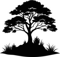 Silhouette of a tree with grass vector