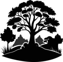 silueta de un árbol con césped vector