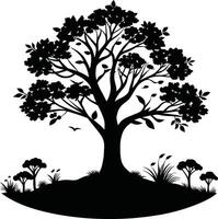 Silhouette of a tree with grass vector